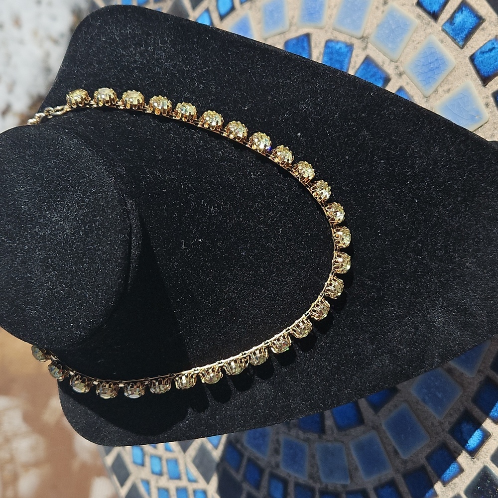 Vintage Goldtone Yellow Rhinestone Choker/Necklace